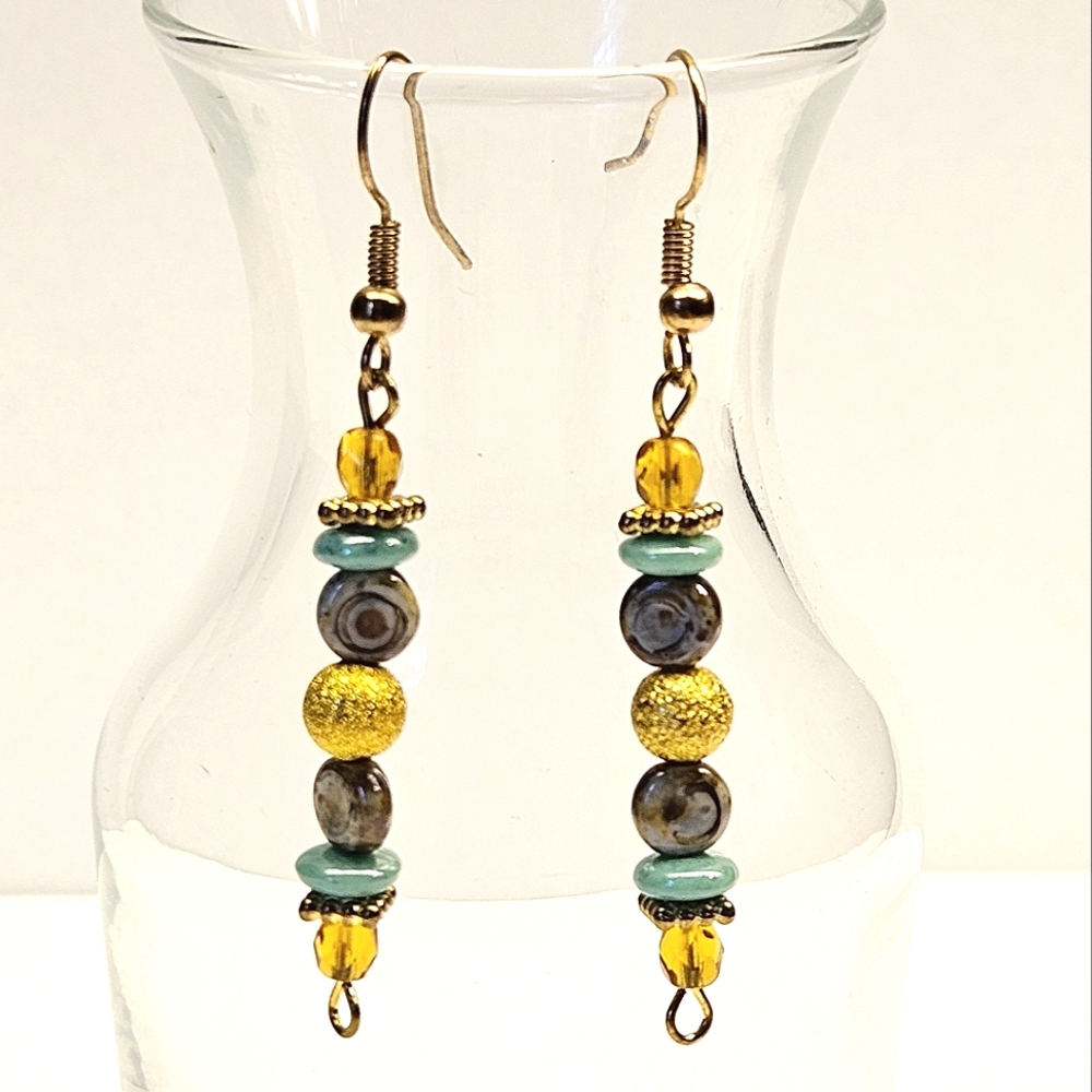 Bright Gold Beaded Earrings